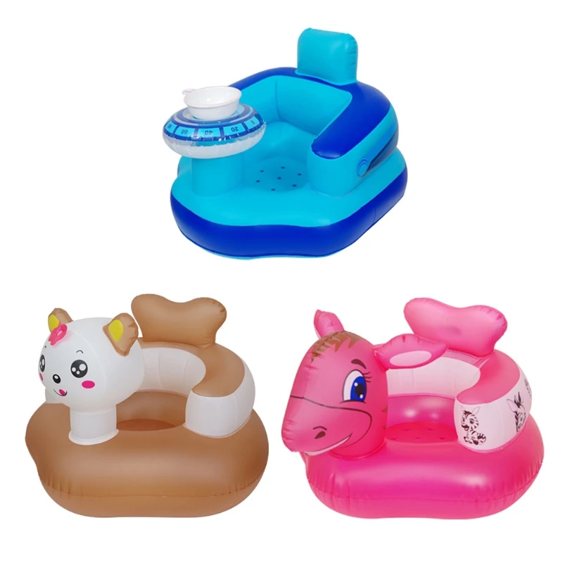 

77HD Infant Baby Inflatable Dining Chair Sofa Anti-Fall Foldable Inflated Floor Bath Seat Cartoon Animal Toy Feeding Learning Up
