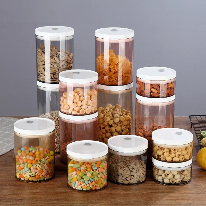 Прозрачные пластиковые герметичные банки в скандинавском стиле с крышкой