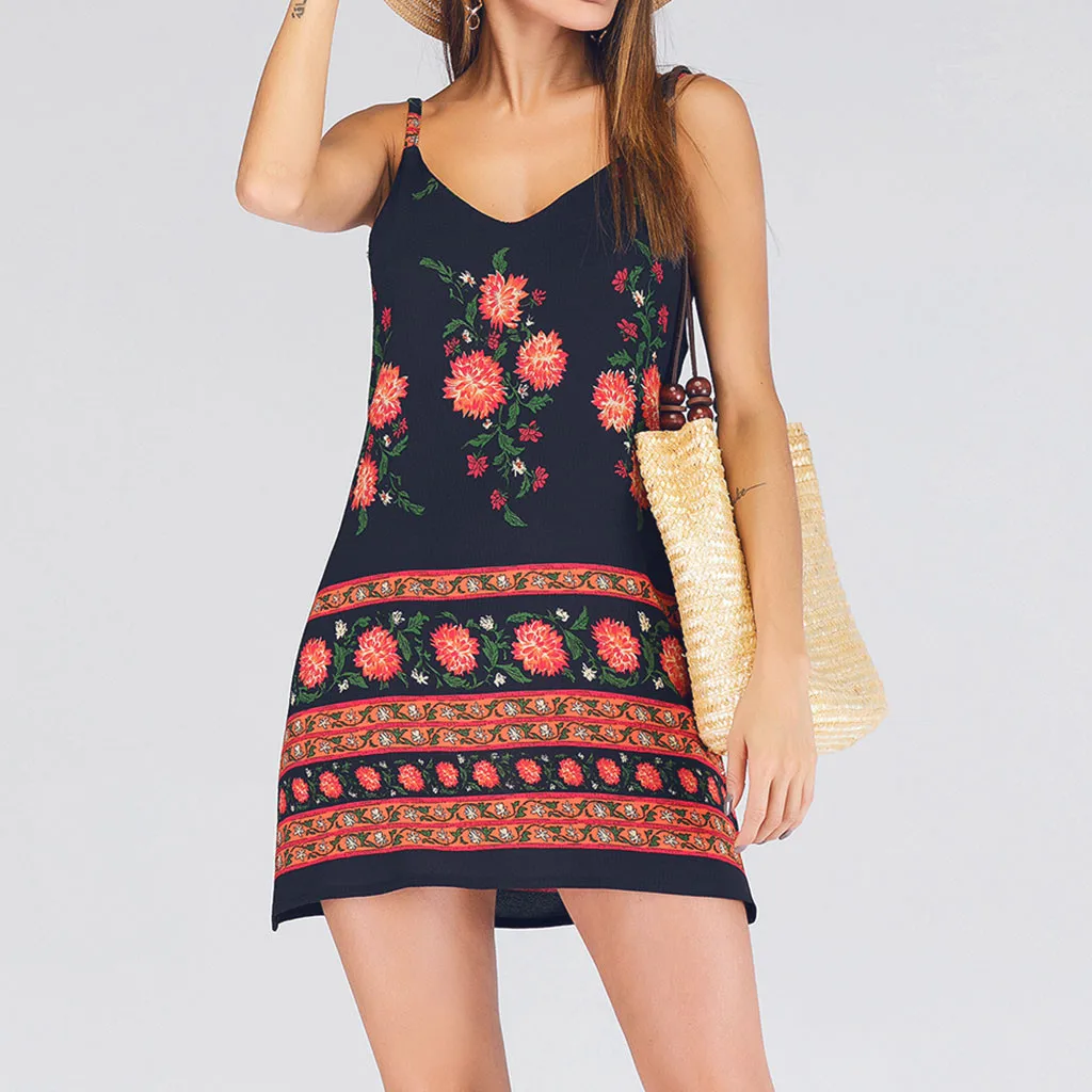 Женское платье в стиле бохо летняя мода для отдыха цветочный принт сексуальные