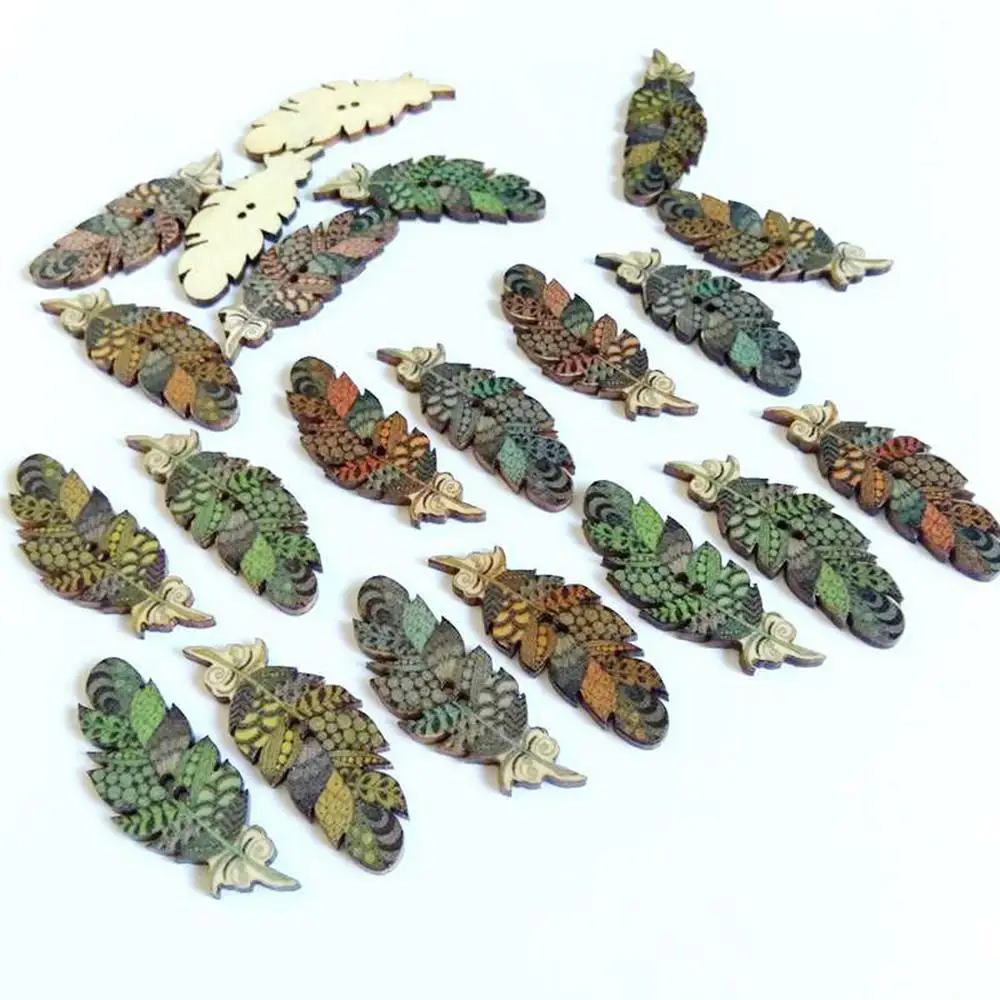 40 искусственных деревянных перьев товары для скрапбукинга с двумя отверстиями |