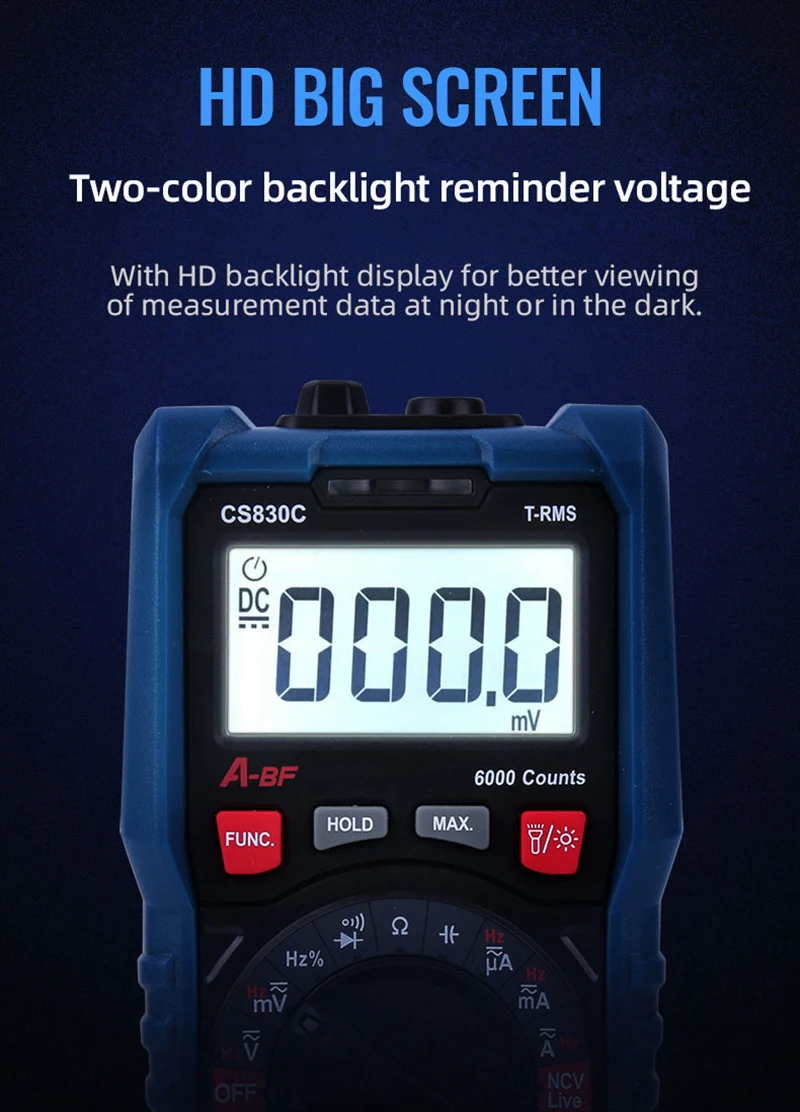 

A-BF Portable Multimeter High Precision Intelligent Small Voltage Meter Manual Range Auto Range Backlight CS830A/CS830C