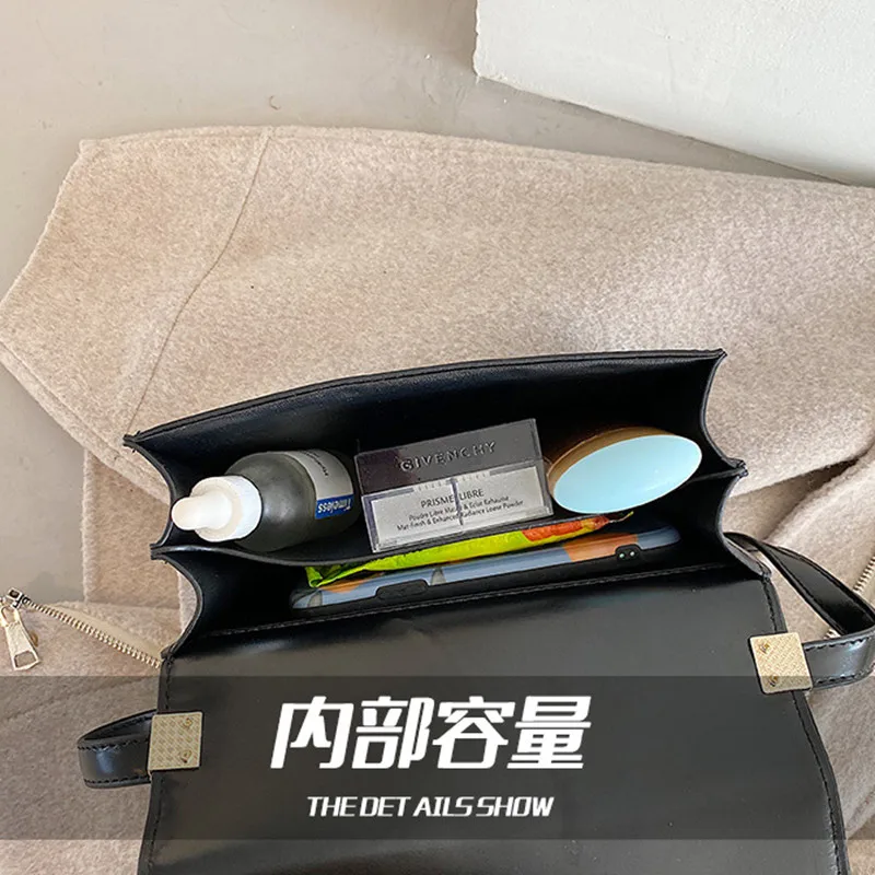 

High Quality Women's Bags Lock Catch Korean Square Shoulder Bag Leather Simplicity Luxury Solid Color Messenger Crossbody Bag