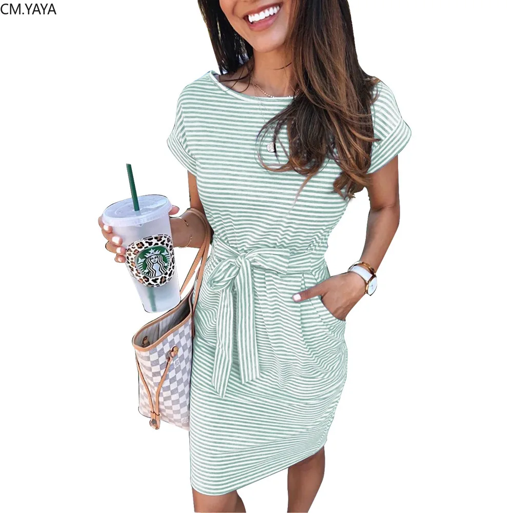 Женское мини-платье в полоску с поясом Модные Винтажные Клубные вечерние платья
