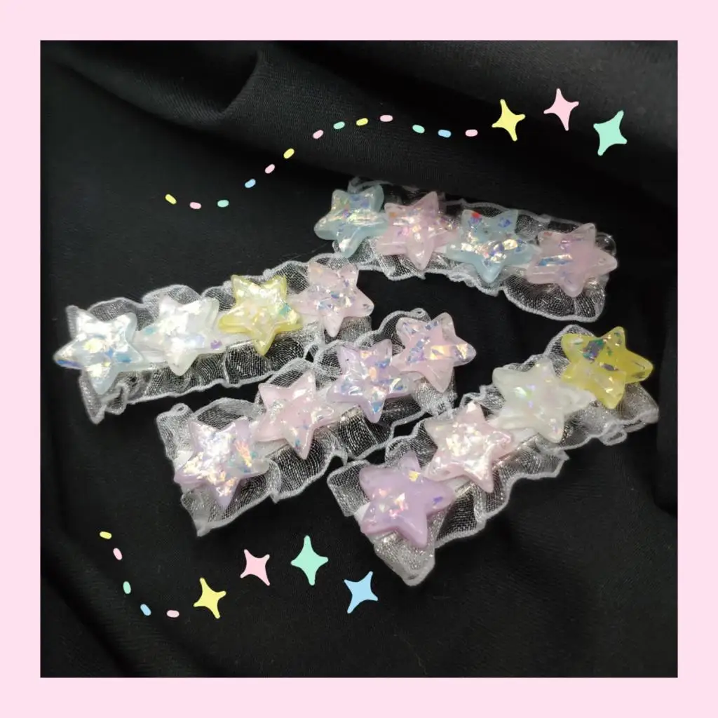 Милый кружевной головной убор и заколка в стиле Лолиты со звездами ручной работы