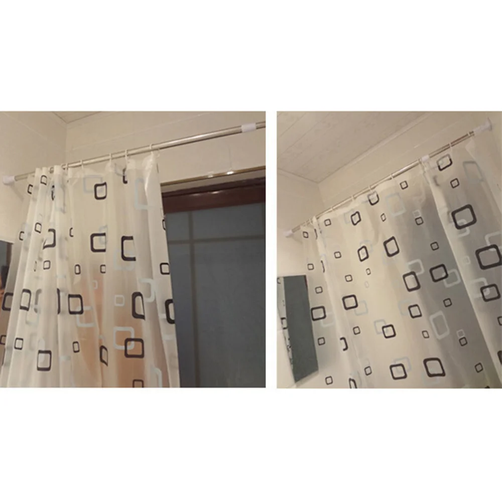 

70CM to 120CM Adjustable Stainless Steel Spring Tension Rod Rail with Rubber Rectangular Heads for Clothes / Towels / Curtains (