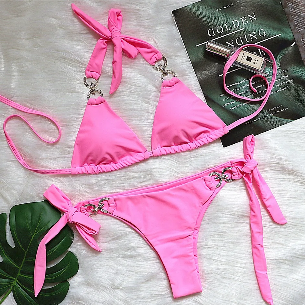 

New Halter Bling Diamond 2021 Bikini Female Swimsuit Women Swimwear Two-pieces Bikini set Bather Bathing Suit Swim Wear