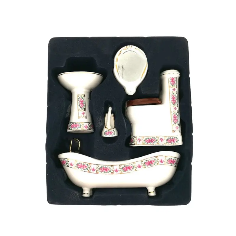 

1/12 Mini Dollhouse Miniature Porcelain Bathroom Toilet Bathtub Basin Set Home Doll House Accessories Toy