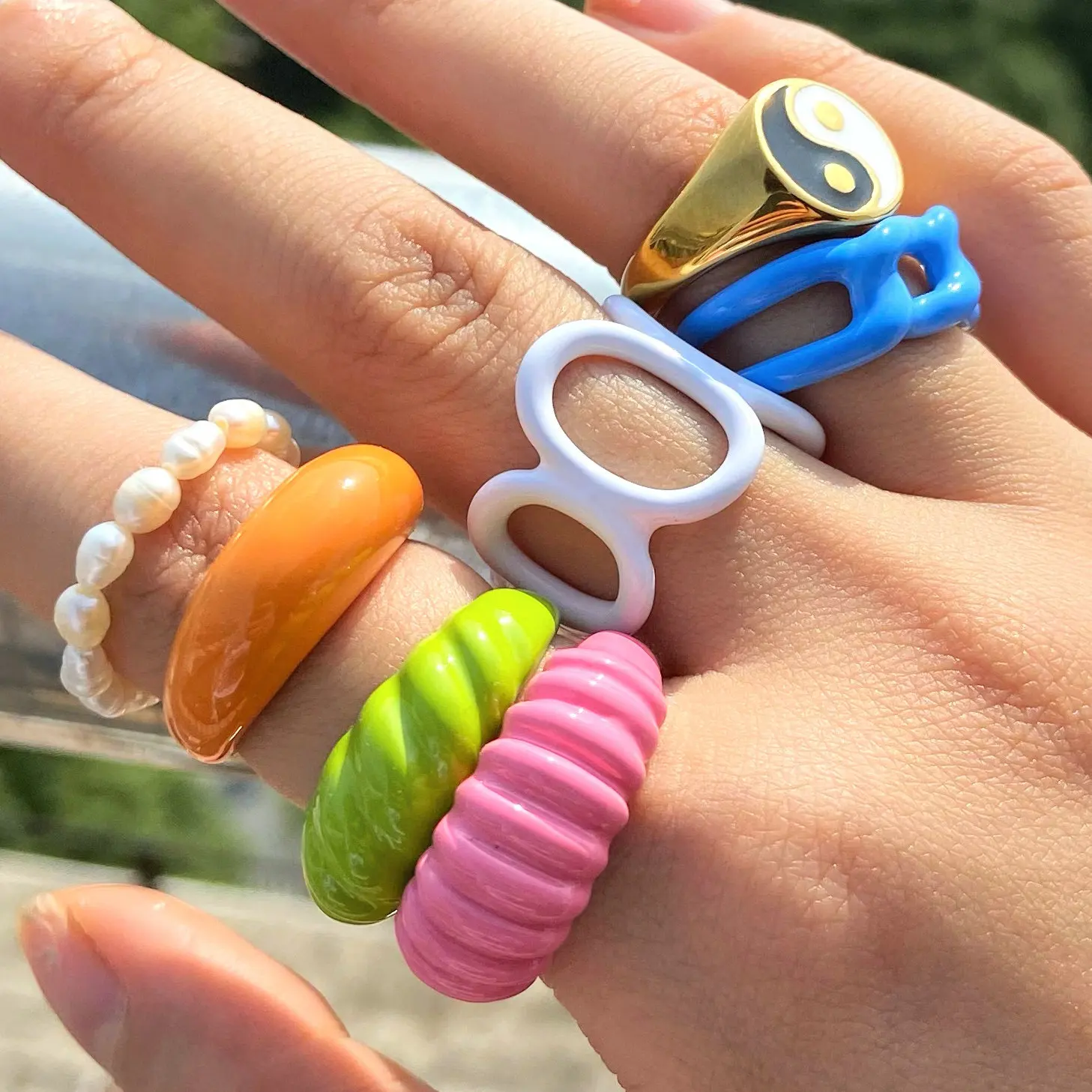 

18K Gold Plated Stainless Steel ring yinyang smile face Heart ring Summer Girl Ring jewelry for women