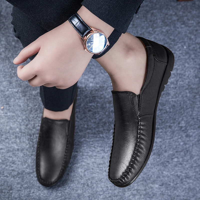 Лоферы мужские из натуральной кожи однотонные водонепроницаемые удобные без
