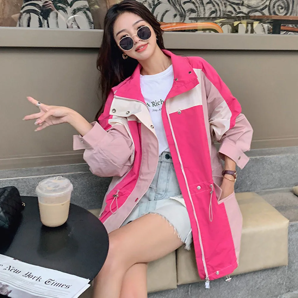 

2022 Casual Women Trench Coat Spring Autumn Windbreaker Jacket European and American Style Fashion Stitching Females Outerwear