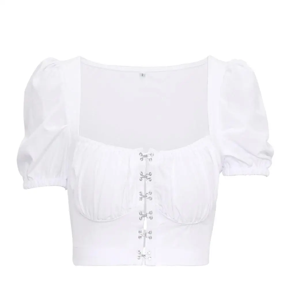 Женская футболка сексуальная с пышными рукавами коротким рукавом пупком