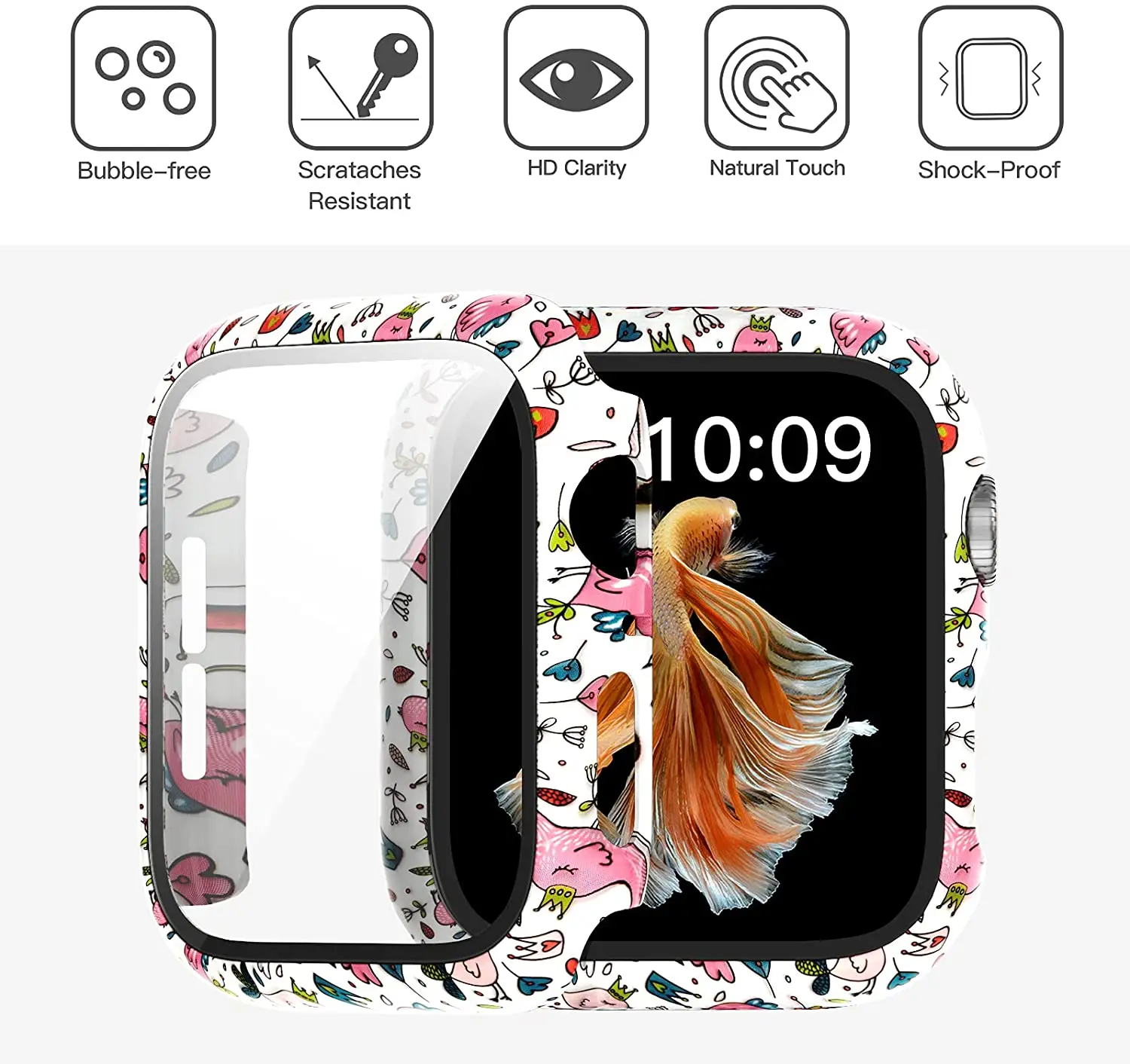 Glass Case+Printed Pattern Strap For Apple Watch 8 Band 41mm 45mm Silicone Bracelet Correa For Apple Watch 44mm 40mm SE 7 6 5 4