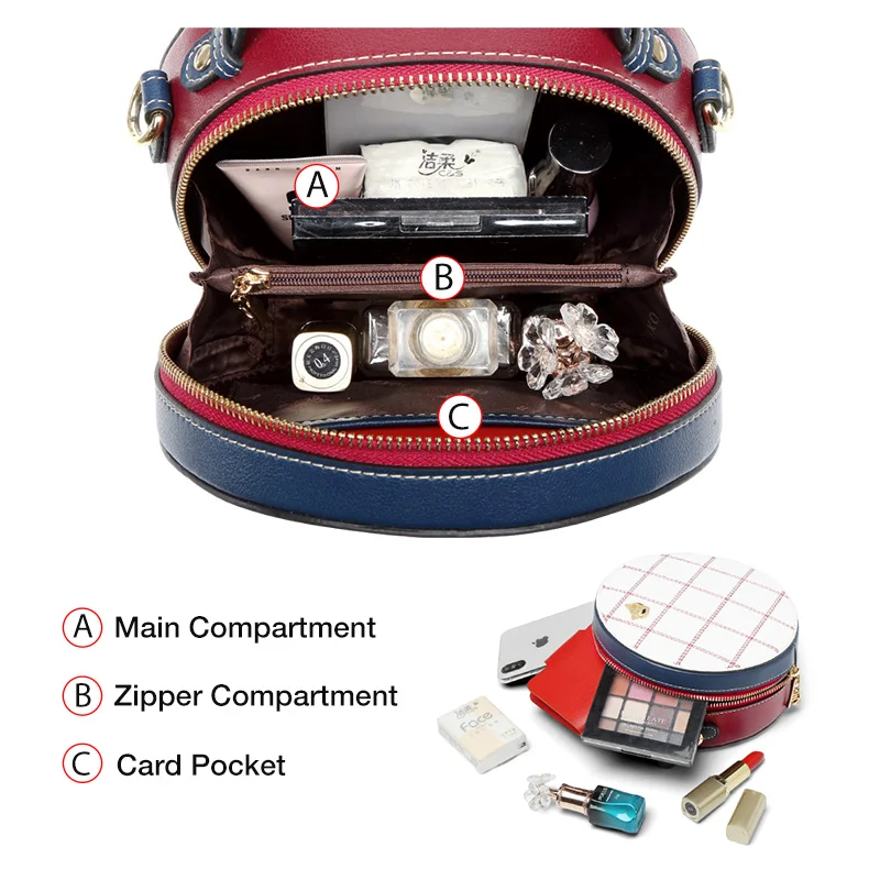 Foxer Female Stylish Cellphone Bag Women Evening Split Leather Circular Crossbody Bags Fashion Round Girl's MIni Totes | Багаж и сумки