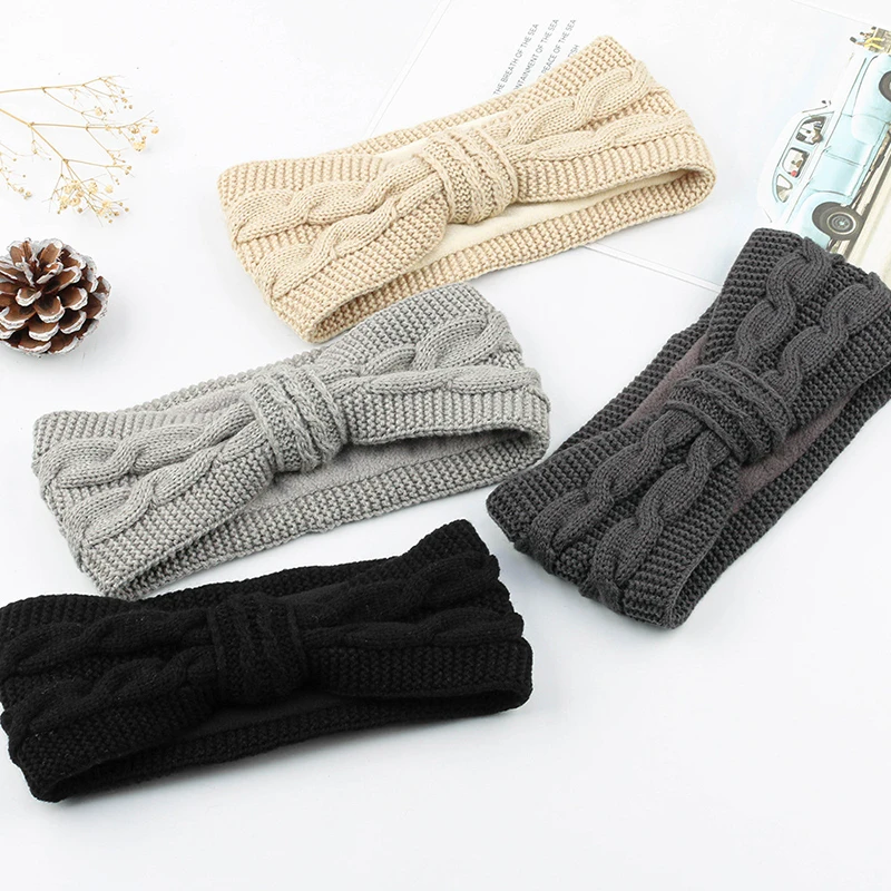 

Plush Velvet Knitted Headband Knotted Hair Accessories Crochet Turban Woven Twisted Headwrap Ear Protected Warm Winter Hairbands