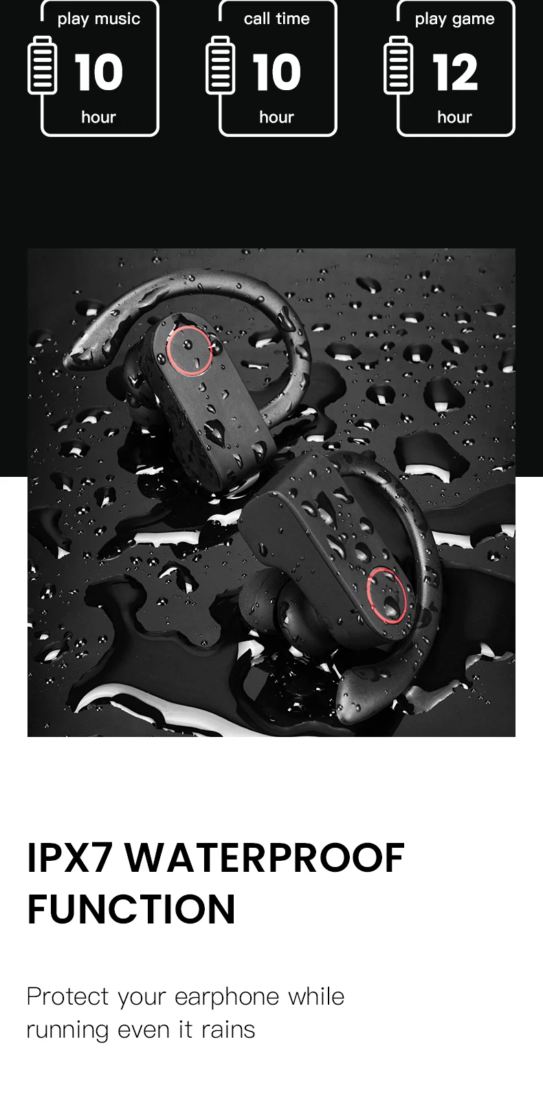 Caletop, настоящие беспроводные наушники, TWS, Bluetooth, наушники 5,0, с зарядным устройством, спортивные, с крючком, Bluetooth наушники для iphone, xiaomi