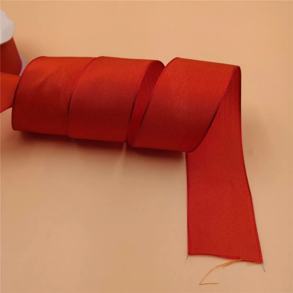 Лента с проволочным краем 38 мм плотная атласная тафта для свадебного банта