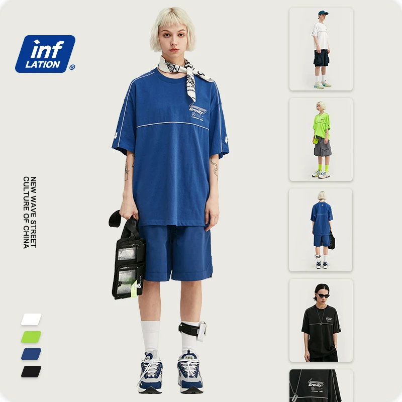 INFLATION хлопковая Мужская футболка, уличная одежда, camiseta hombre, футболка, Homme, свободная, хип-хоп, Harajuku, футболка 1066S20