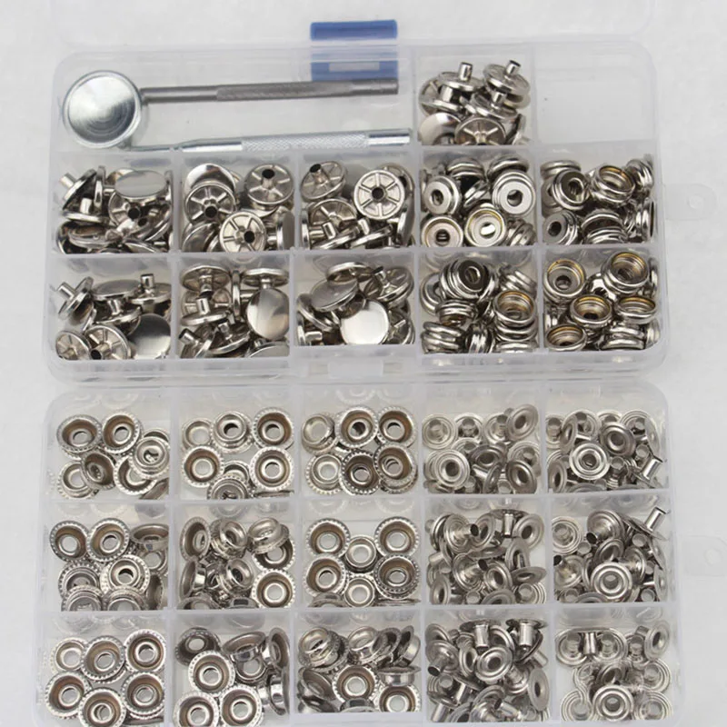 15MM metal leather stud snap buttons for jeans 100 sets of boxed gun color button four to one buttons+ repair tools set sewn | Дом и сад