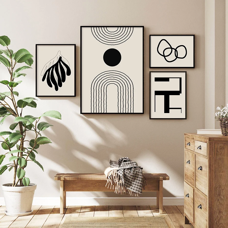 

Modern Figure Abstract Geometric Canvas Painting Boho Style Floral Posters Wall Art Prints Pictures for Living Room Interior