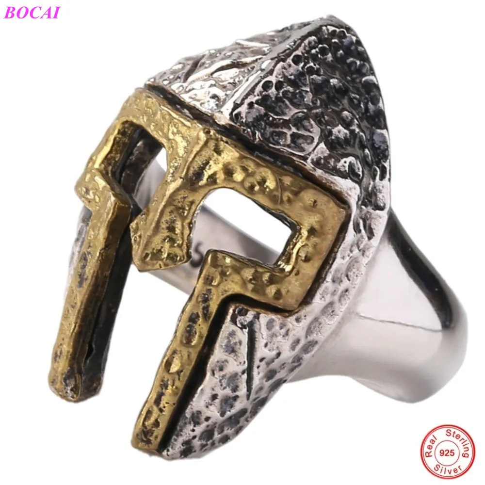 

BOCAI S925 Sterling Silver Rings For Men Jewelry Retro Thai Silver Men's Open Ring Creative Warrior Helmet 925 Silver Rings