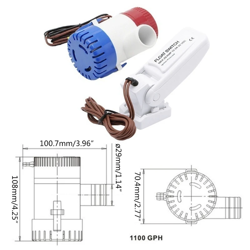 

Bilge Pumps 12V 1100GPH Car Pumps Submersible Boat Marine Bilge Water Pump or Float Switch Combination Suit