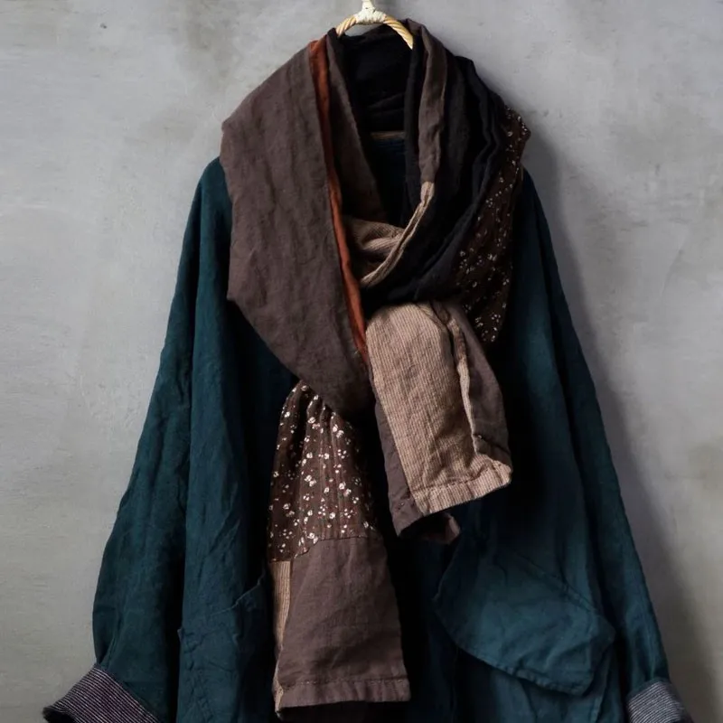 

2021 Autumn Winter New Retro Patchwork All-match Scarfs Cotton Linen Comfortable Women Warm Long Fashion Scarf
