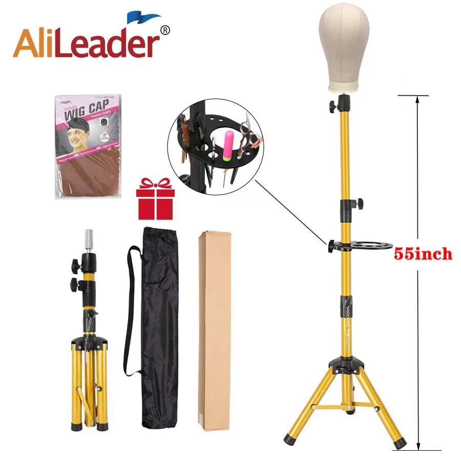 

Alileader Wig Tripod Stand Tall 140Cm Adjustable Mannequin Head Tripod Stand Black Golden Tripod Stand For Wig Canvas Block Head