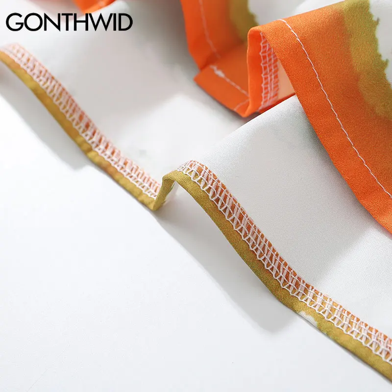 

GONTHWID Hawaiian Beach Shirts Harajuku Stripe Print Front Pocket Shirt Hip Hop Harajuku Casual Holiday Beach Tropical Tops