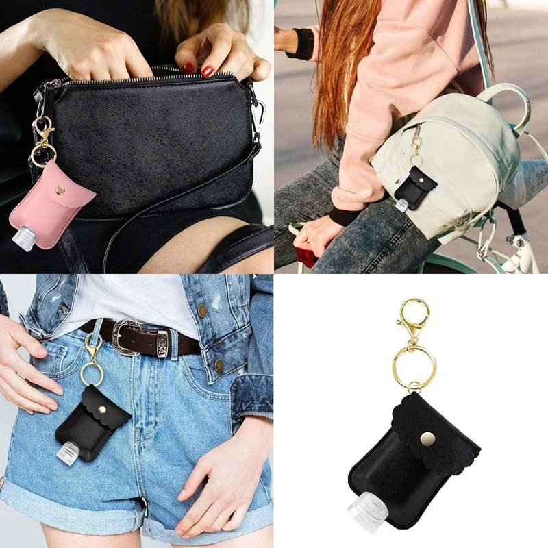 

4Pcs Travel Bottles Portable Squeeze Bottle Leakproof Flip Cap Bottles with Leather Keychain for Handwashing Fluid