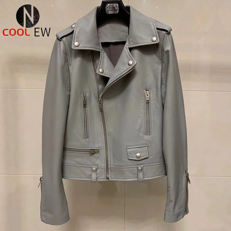 

Real leather jacket women colorful motorcycle 2021 new fashion genuine sheepskin leather coats and jackets female overcoat