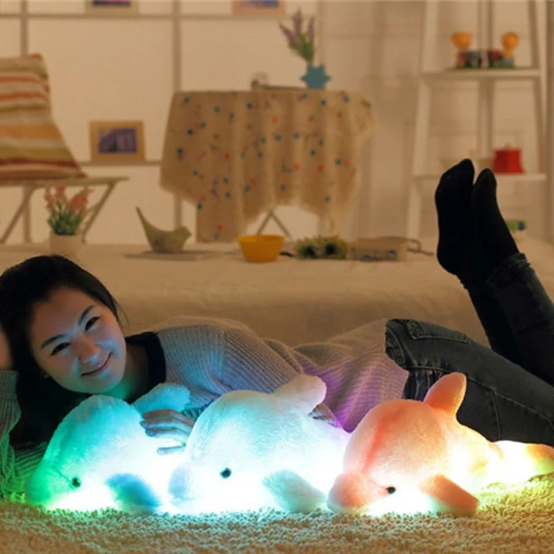 

Colorful Dolphin Plush Doll Toy Luminous Plush Stuffed Flashing Cushion Pillow With LED Light Party Birthday Christmas Gift