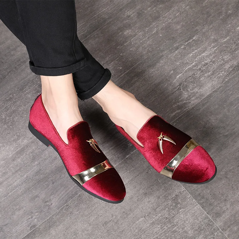 fashion party and wedding handmade men loafers velvet shoes Leaves gold buckle dress shoe men's flats ST384 | Обувь