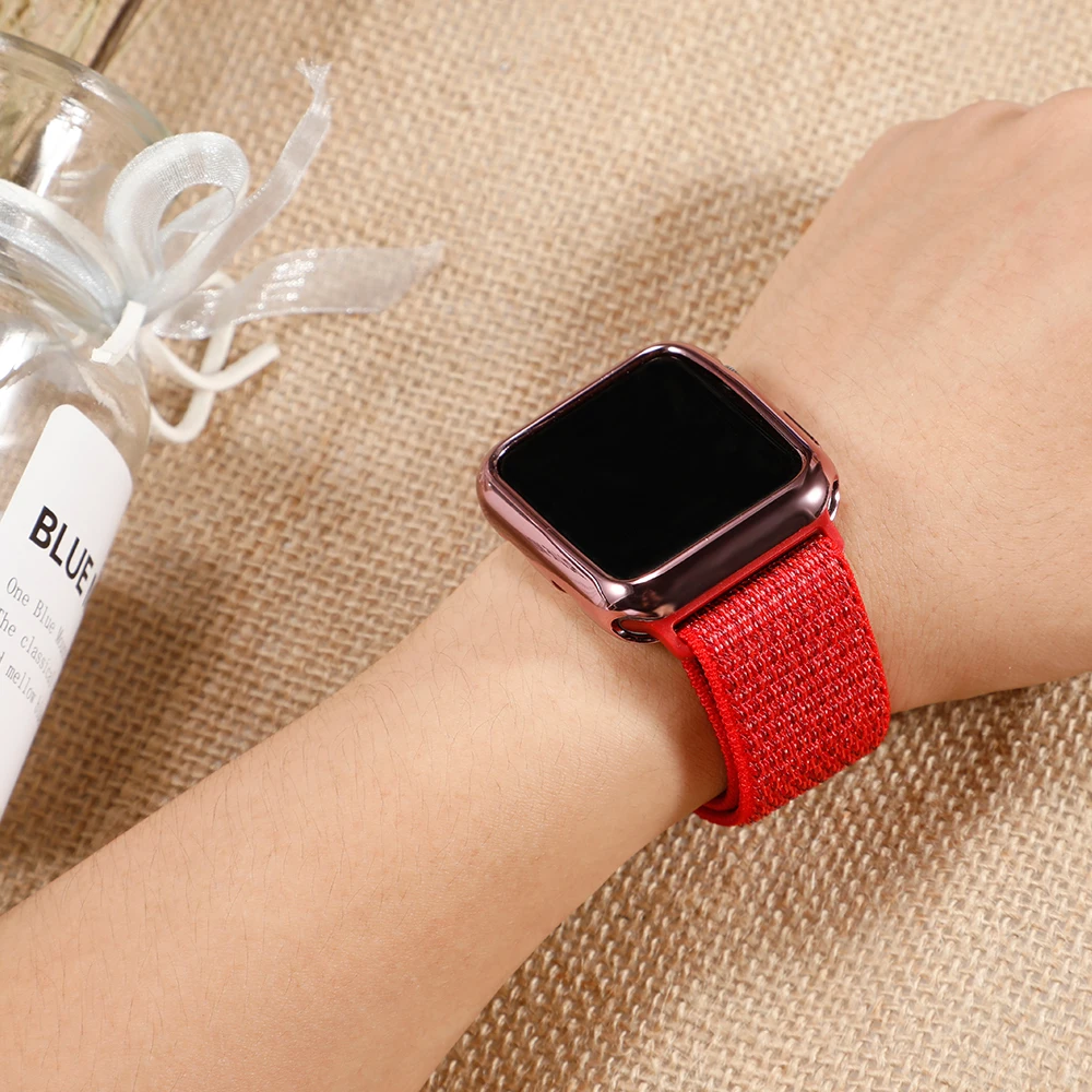 Чехол+ ремешок для часов apple watch 4 5 ремешок 44 мм/40 мм correa apple watch 38 мм iwatch ремешок 42 мм спортивный нейлоновый браслет ремешок для часов 3/2