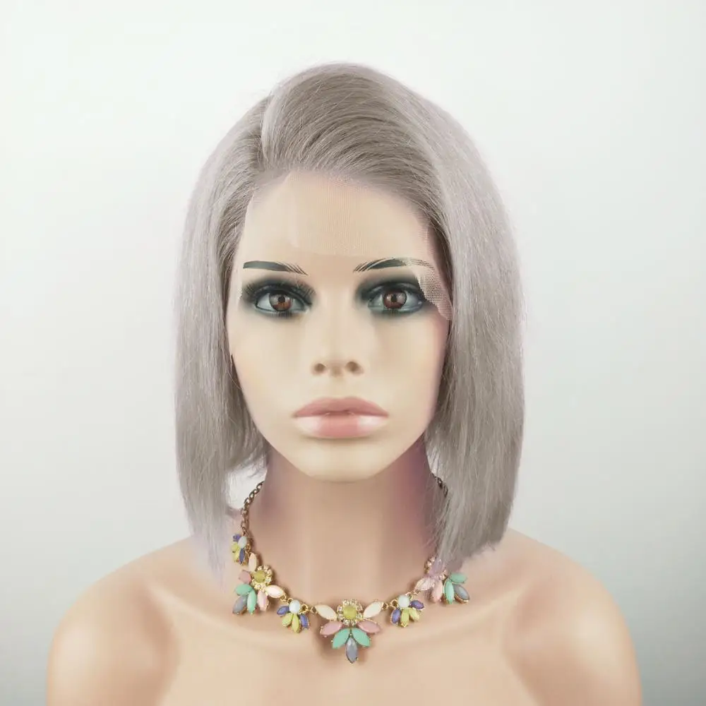 Короткий Боб 13*4 Кружева спереди человеческие волосы парики цветная боковая