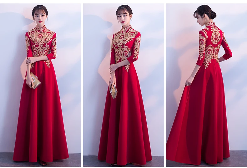 Современное китайское свадебное платье, черное, Cheongsam, Сексуальные Восточные воротники, традиционное вечернее платье, Qipao, длинное, с вышивкой, Vestido Chino
