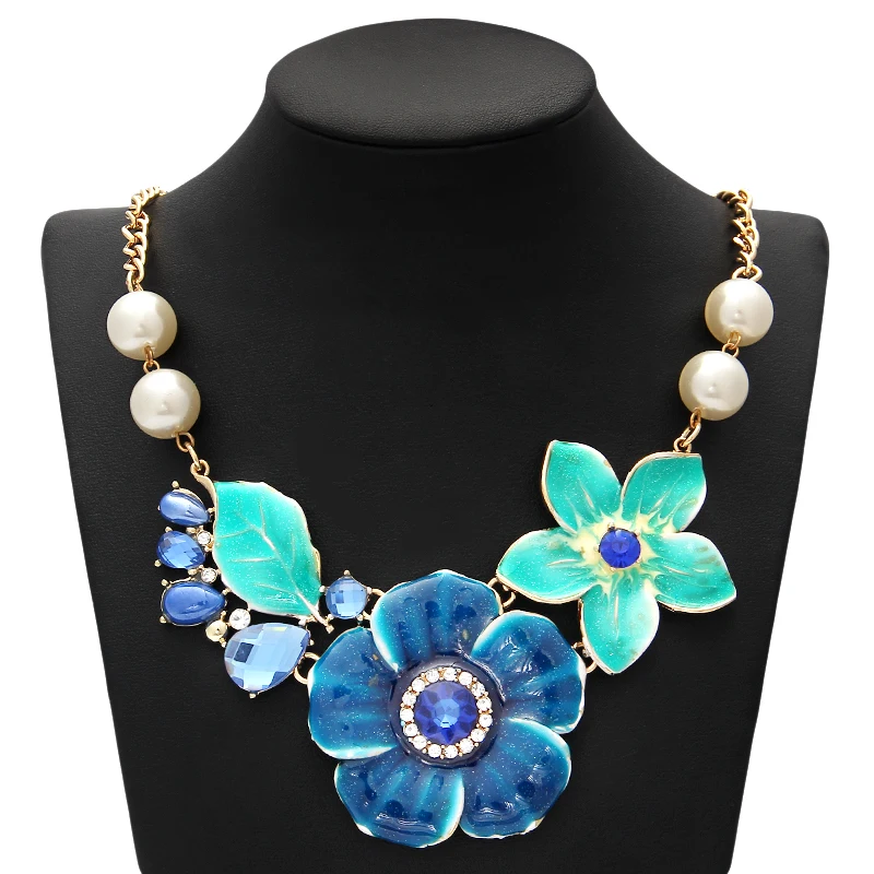 Женское Ожерелье цепочка золотого цвета кристалл искусственный жемчуг цветок