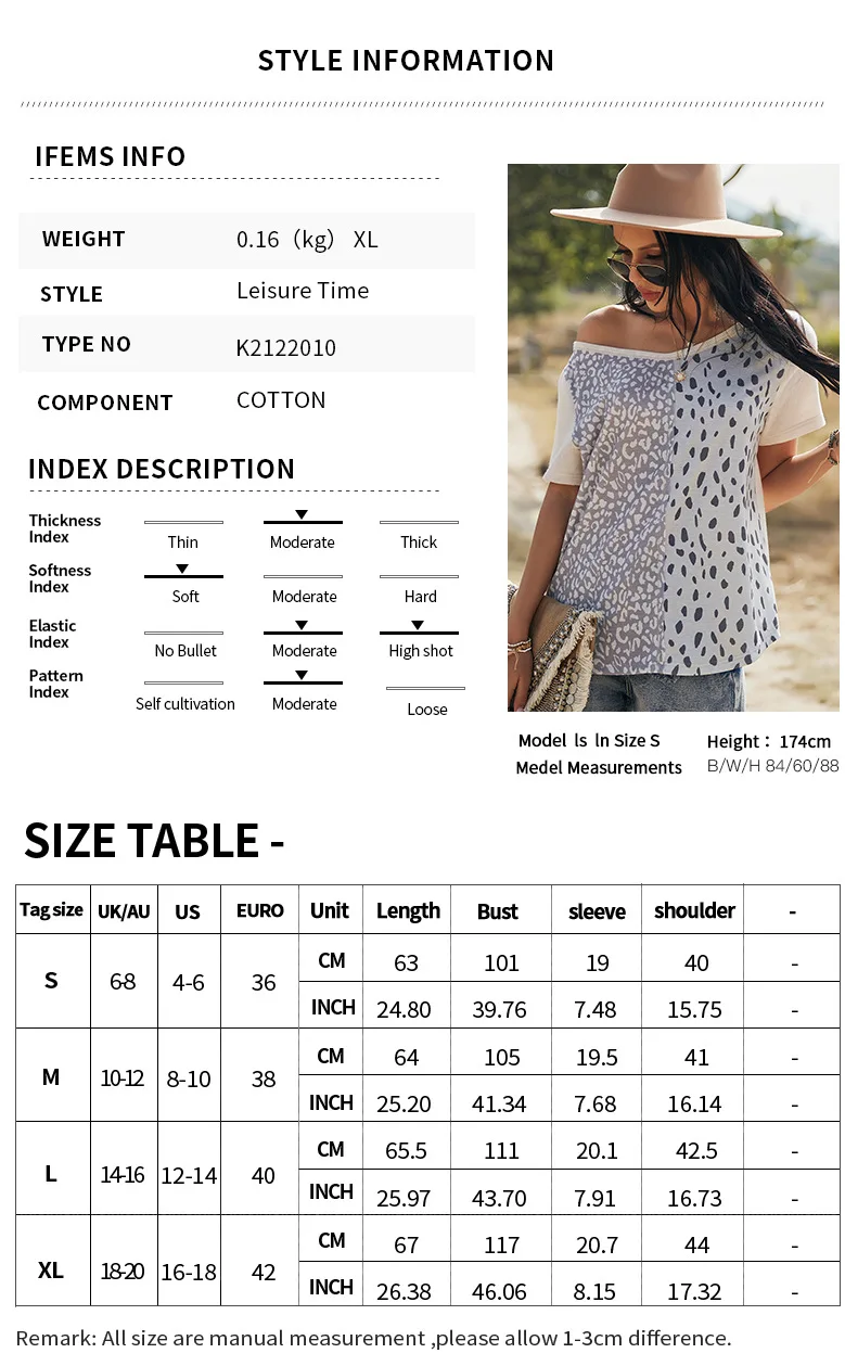 

Hot Women's Patchwork Tops Female Loose Holiday Countryside Style Ladies Plus Size Leopard Printed Clothing T-shirts Trend