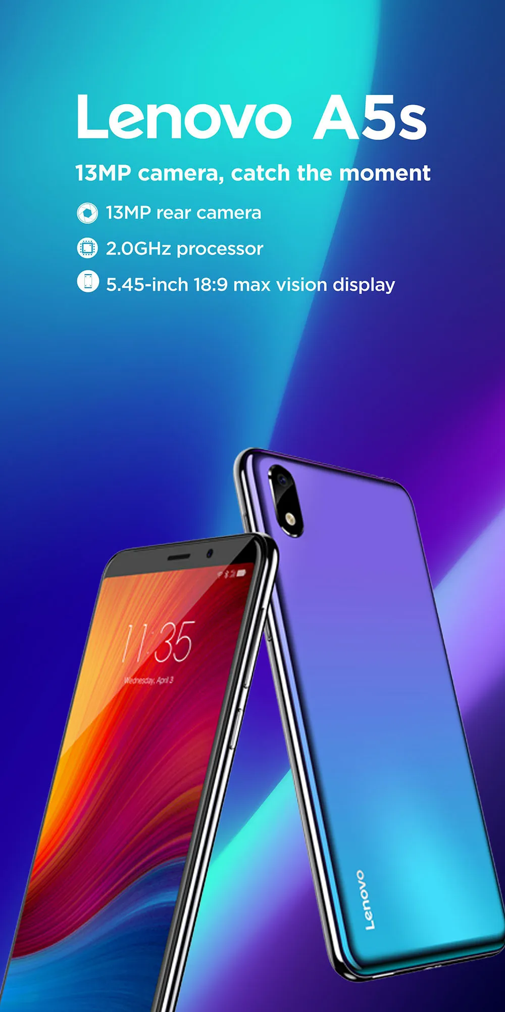 Global Version Lenovo A5S A5 S MTK6761 Quad core 5.45 inch Smartphone 2GB 16GB ROM Android P Face ID 4G Cellphone
