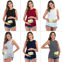 6107 funny baby printed maternity t shirt sleeveless tank vest belly t shirt clothes for pregnant women pregnancy tees tops