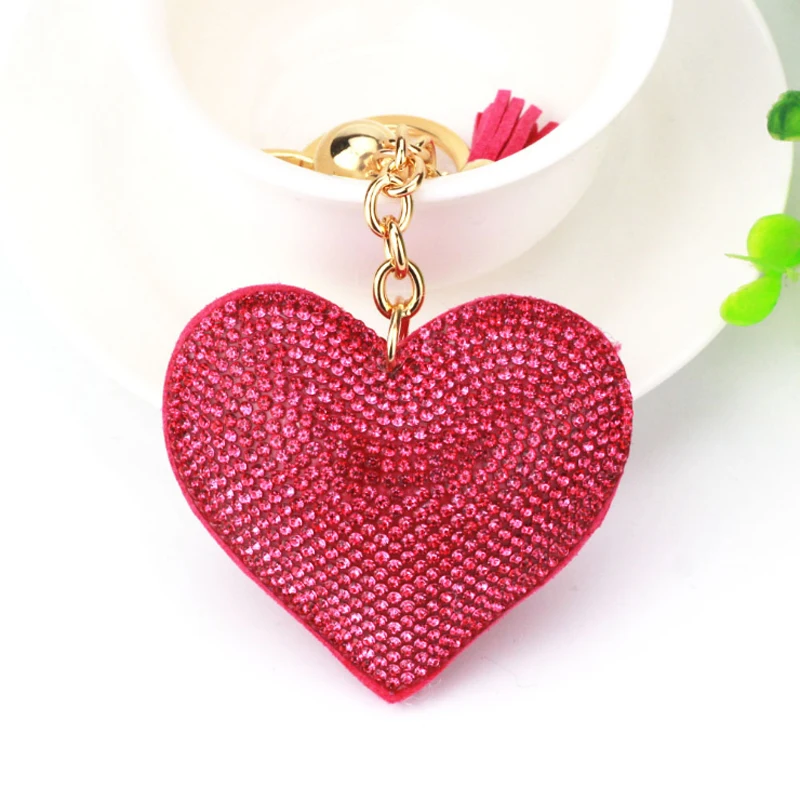 17 Fashion Keychain Heart Shape Female Full Glass Beads Key Covers Mosaic Leather Fringed Key Chain Car Ring Cap Gift - Color: 17