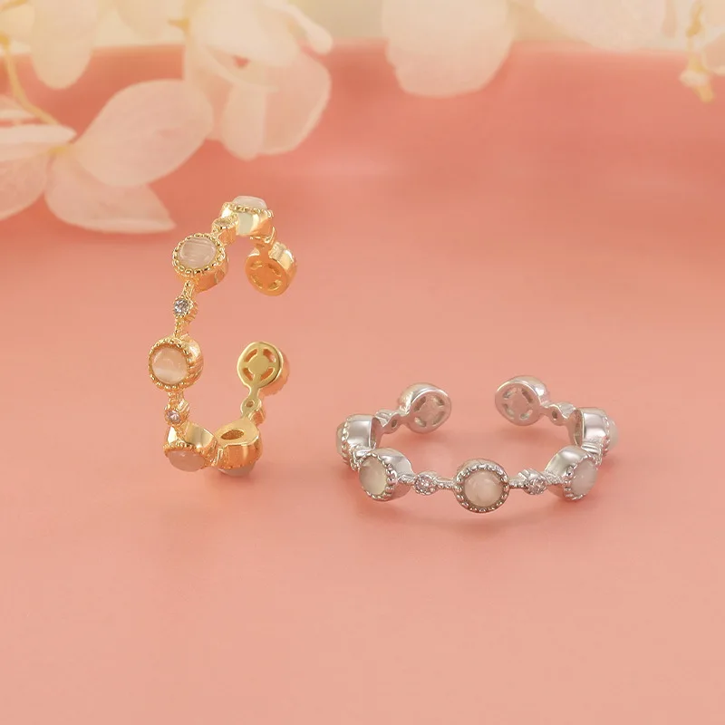 

VENTFILLE 925 Sterling Silver New Arrival Round Shape Cat Eye Adjustable Rings For Women Lady Engagement Wedding Party Gift