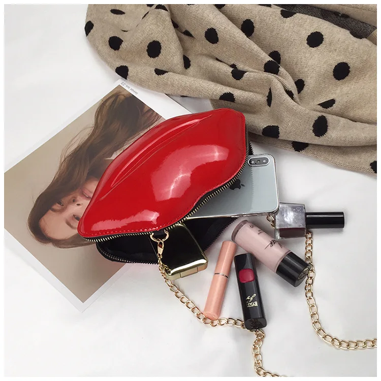 

Red Lip Chain Small Square Bag Woman 2020 New Creative Bag Woman Single Shoulder Messenger Bag