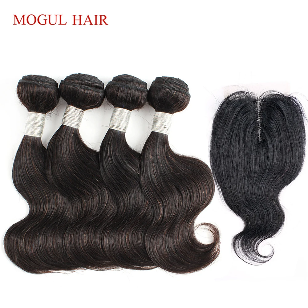 MOGUL волос 50 г/шт. 4 пряди с 4x1 Кружева Закрытие темно коричневые натуральные черные