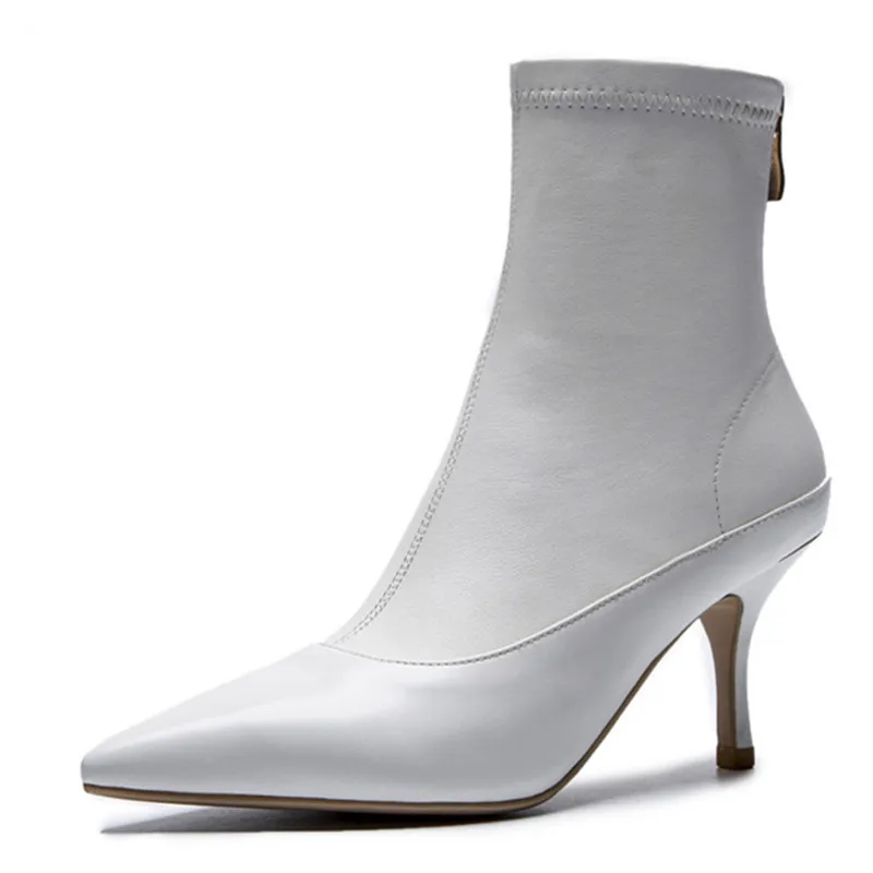 Белый Smirnova wholesale hot fashion ladies boots black white pointed toe genuine leather ankle boots for women sexy dress shoes - Цвет: Белый