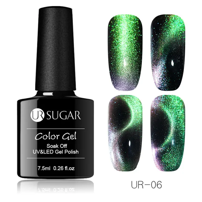 glassbottle 9D6 UR SUGAR 9D Chameleon Cat Eye Nail Gel Galaxy Magnetic Soak Off UV/LED Nail Varnish Semi Permanent Manicure Gel Lacquer 7.5ml - Цвет: glassbottle 9D6