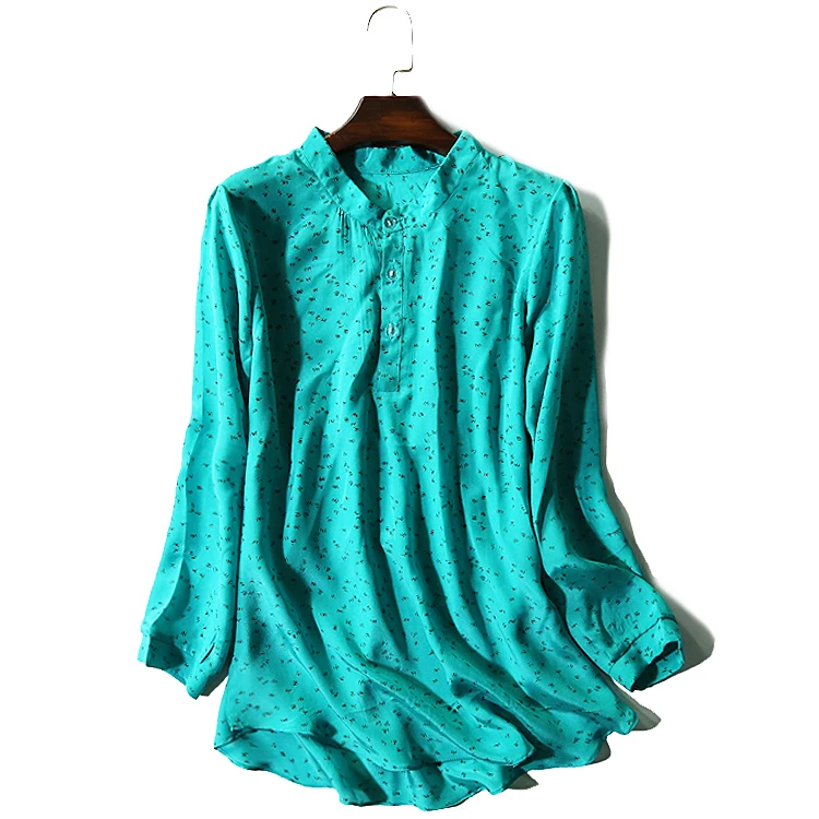 Женская блузка из натурального шелка Базовая рубашка с длинным рукавом офисная