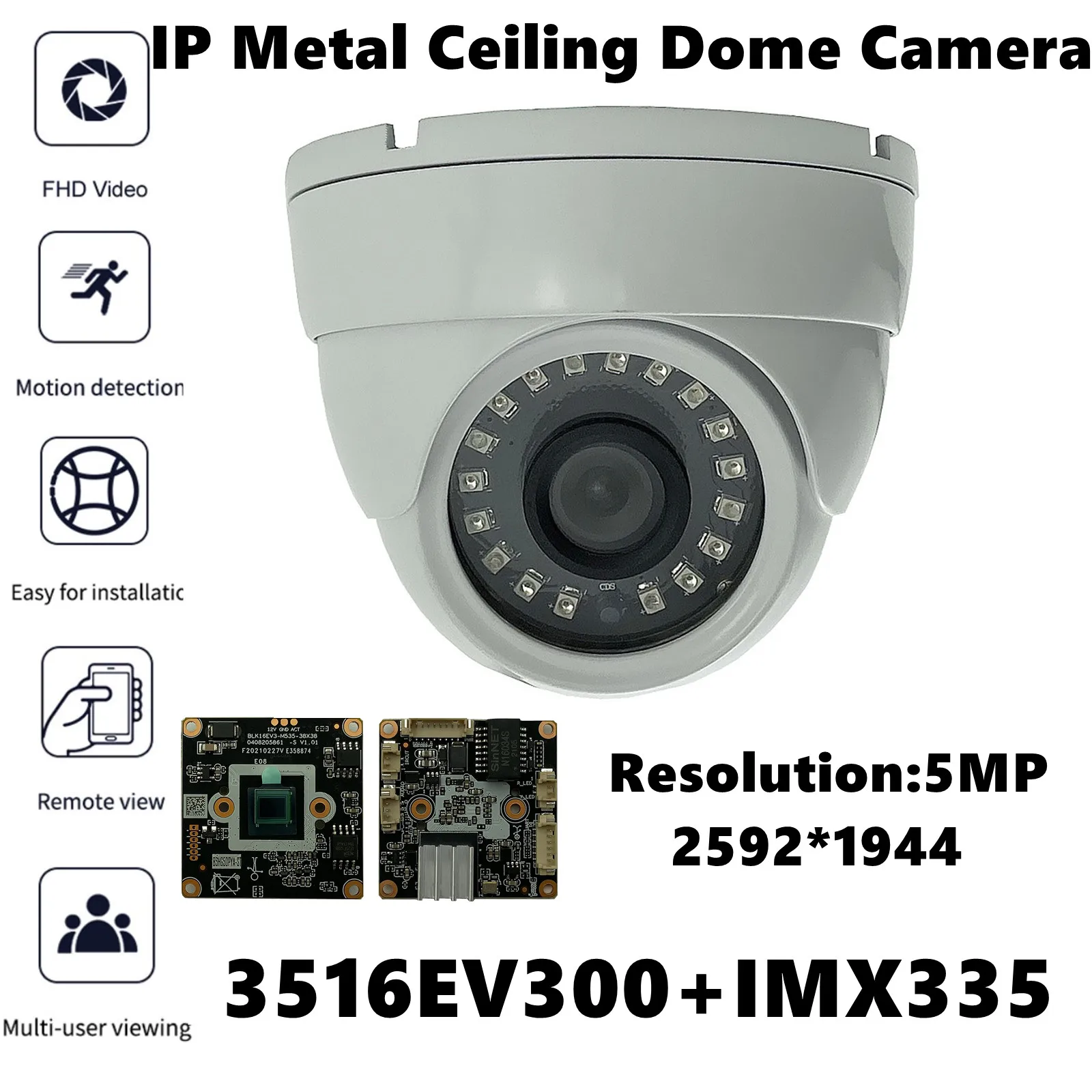 Металлическая потолочная купольная камера Sony IMX335 + 3516EV300 IP с низким освещением 5