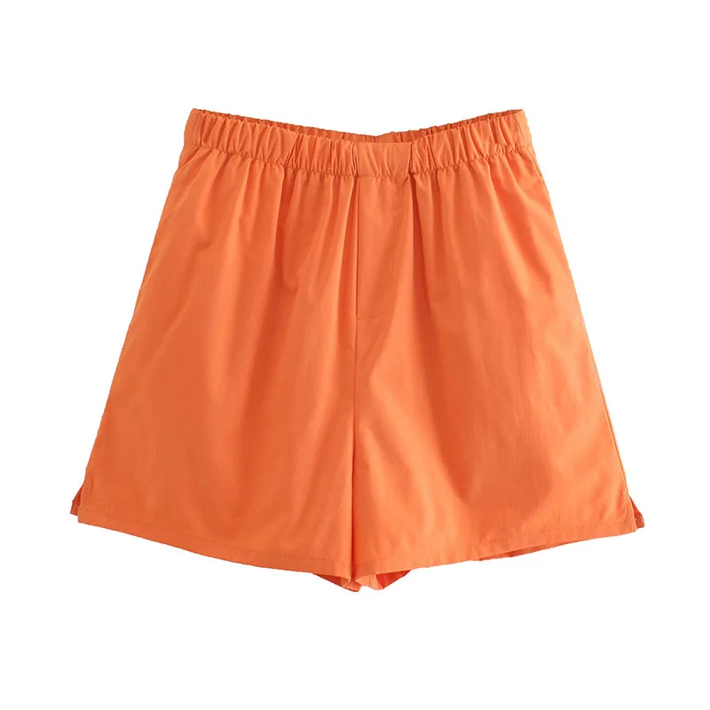 

Pinkou Women Fashion Orange Shorts Elastic Waist Side Pockets European Style Female Pantalones Cortos De Mujer SA10