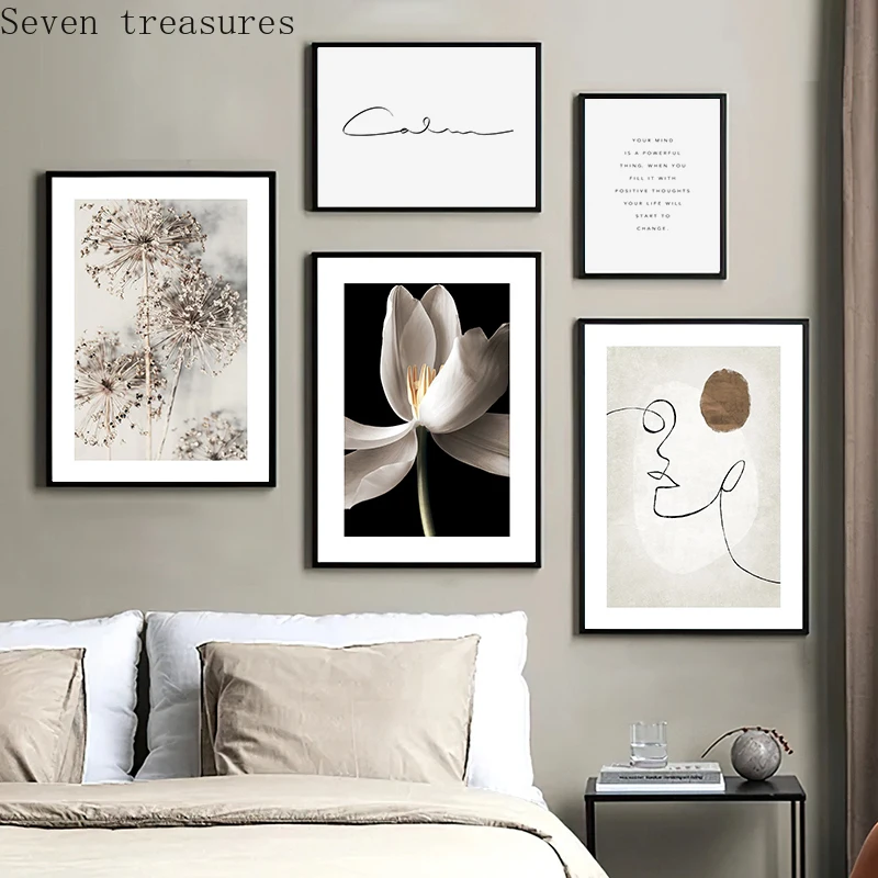 

Abstract Woman Line Poster Wall Art Flower Quotes Modern Paintings on Canvas Print Living RoomNordic Style Decoration Picture