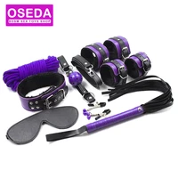 8pcs slave bondage gear kit nipple clamps menottes collar ankle cuffs gag whip strap on harness blindfold bdsm erotic sex toys